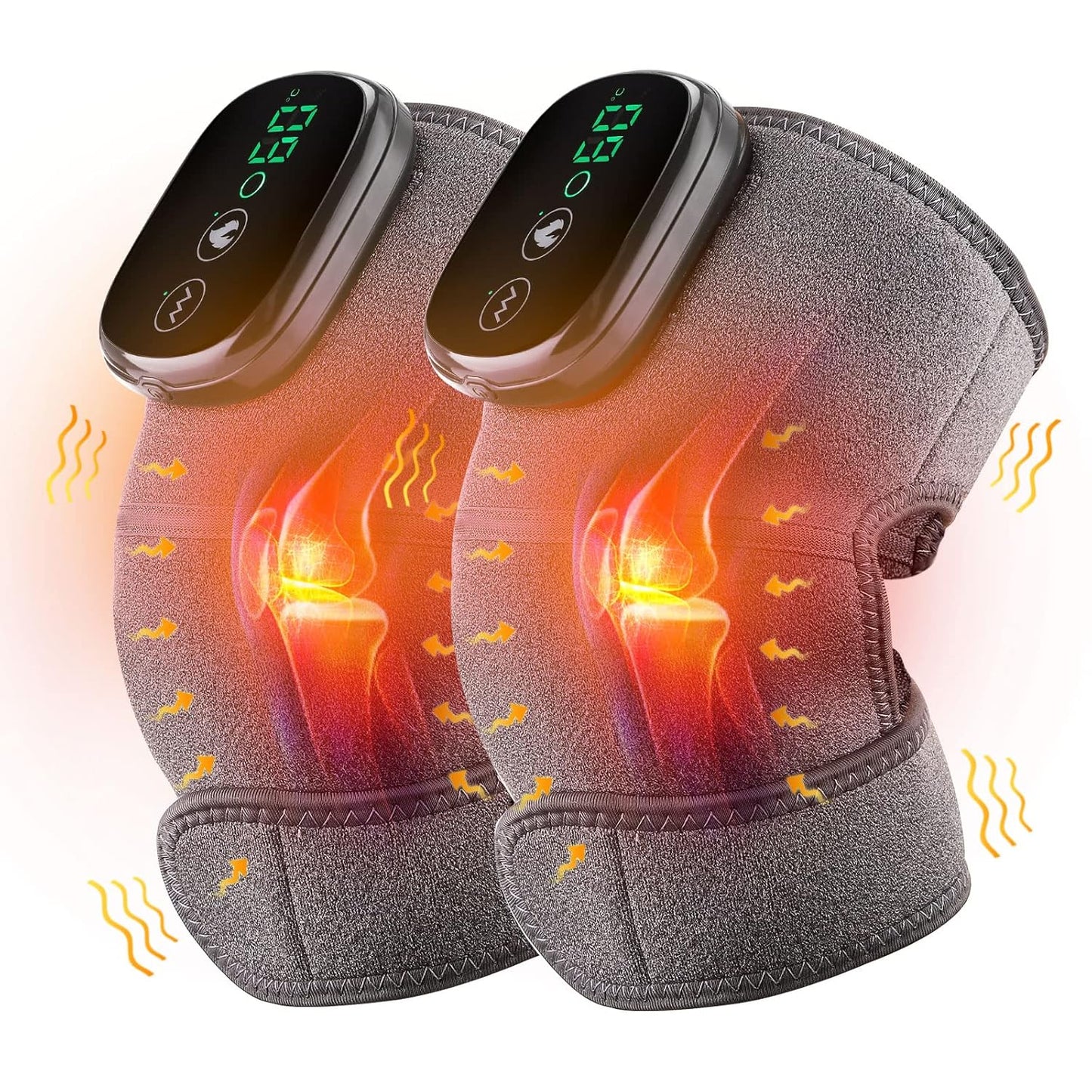 Lot de 2 genouillères chauffantes avec massage, 3 en 1 pour épaule, coude, coussinets