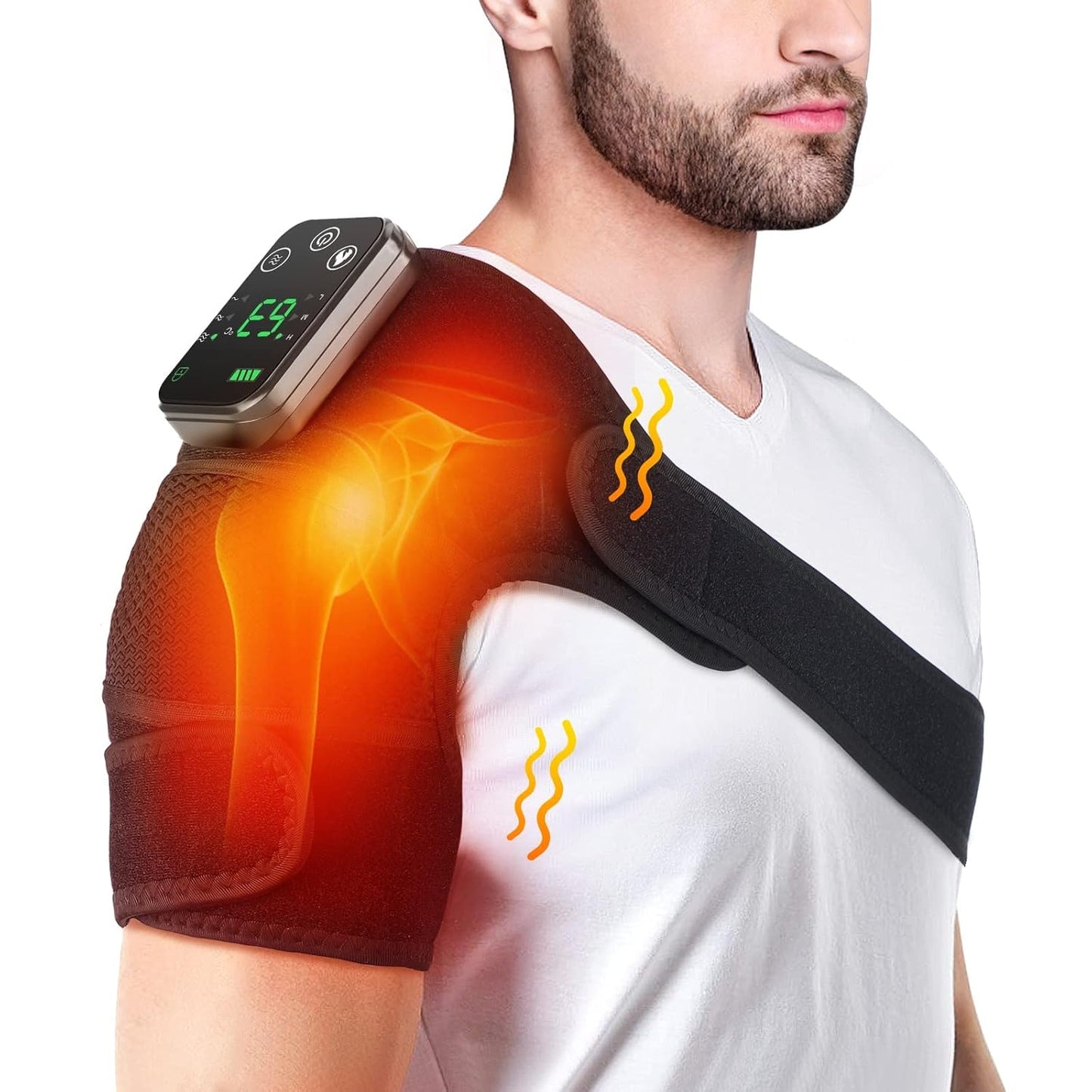 Lot de 2 genouillères chauffantes avec massage, 3 en 1 pour épaule, coude, coussinets