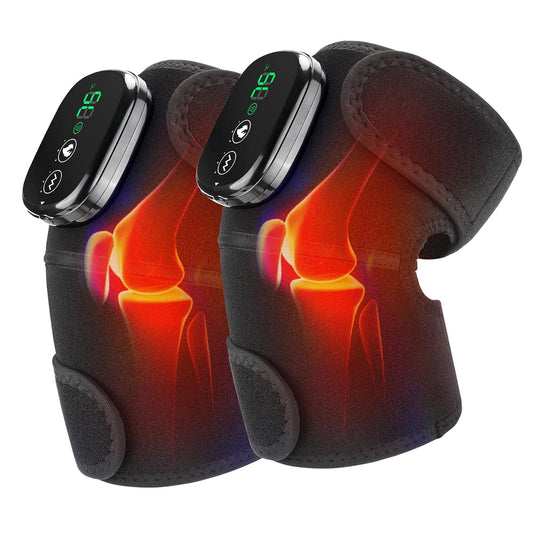 Lot de 2 genouillères chauffantes avec massage, 3 en 1 pour épaule, coude, coussinets